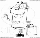 Coloring Businessman Royalty Waving Outline Friendly Briefcase Clipart Illustration Rf Toon Hit sketch template