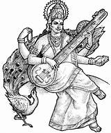 Saraswati Goddess Coloring Hindu Drawing Clipart Krishna Gods Mata Maa Puja Sketch Pages Goddesses Pencil Colouring Drawings Lord Book Panchami sketch template