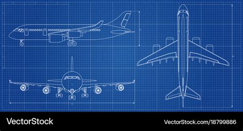 airplane blueprint outline aircraft  blue vector image
