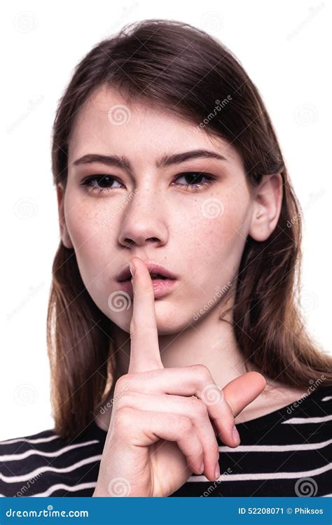 Shhhhh Woman Finger On Lips Silent Silence Stock Image