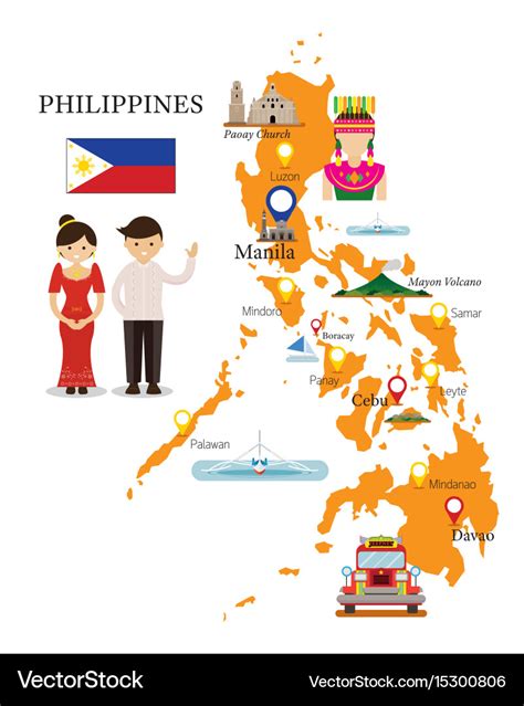 philippines map  landmarks  people vector image