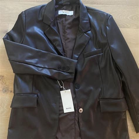 brown bershka faux leather blazer usa  depop