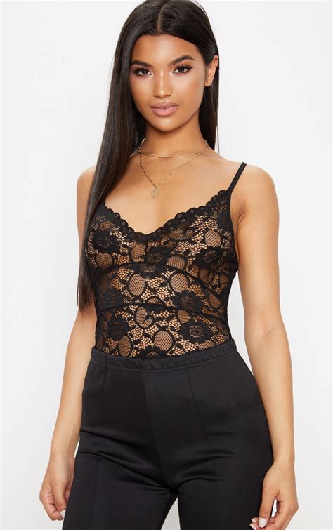 Black Sheer Lace Cami Top Prettylittlething Usa