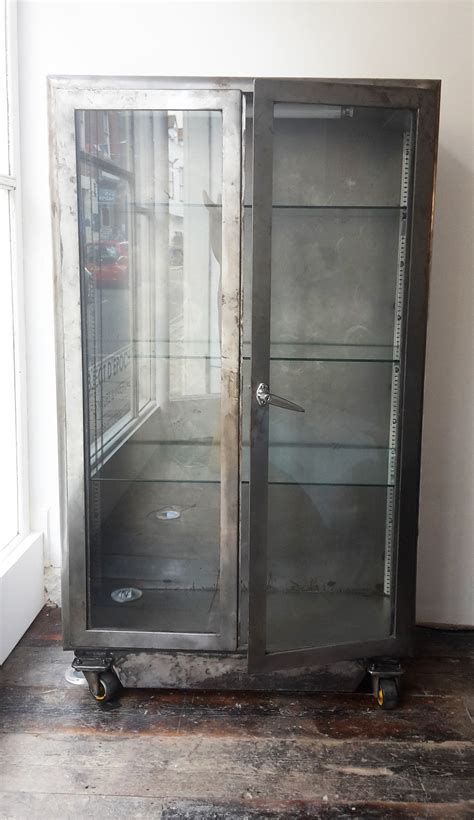Vintage Industrial Cabinet With Glass Doors 1960s Design Market