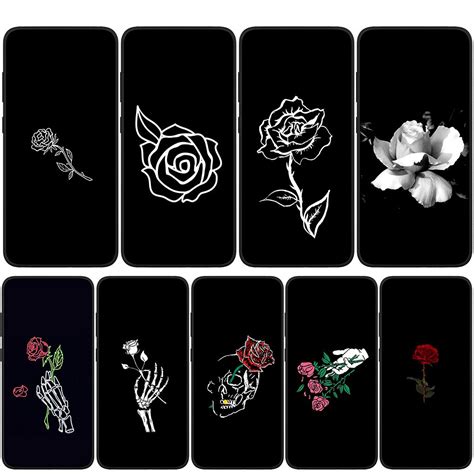 black white rose flower soft cover case for samsung galaxy s21 s20 fe