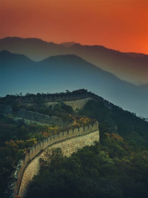 great wall  china  wallpaper sunset orange sky