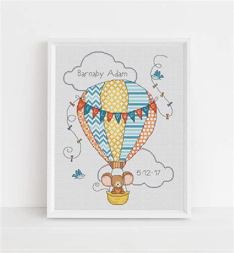 furry tales  baby hot air balloon cross stitch pattern