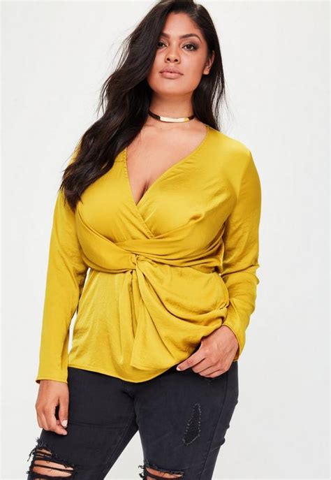 Mustard Yellow Blouse Plus Size Women Желтые женские топы и блузы