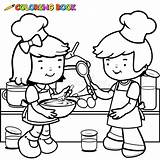 Kochen Colorare Bambini Enfants Kinder Kolorowanka Faisant Cuire Cucinano Dzieci Kleurende Boekpagina Koken Cucina Mère Illustrationen sketch template
