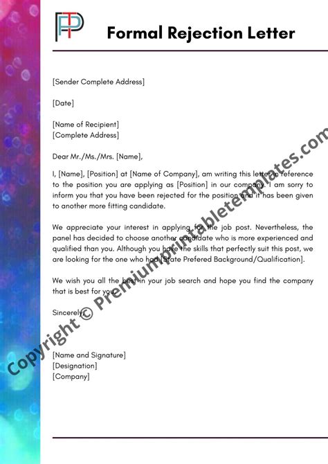 rejection letter printable template editable