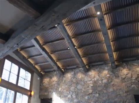 corrugated metal ceiling wood beams great accent lighting ceiling light design rustic