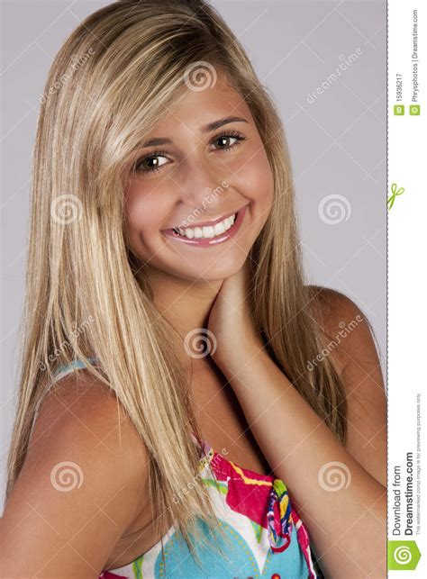 cute blond teenage girl stock image image of gray alone