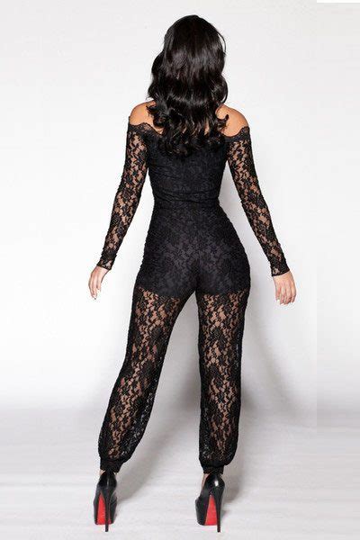 Sexy Long Sleeve Full Body Black Lace Jumpsuit Online