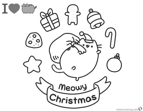 pusheen coloring pages meomy christmas  printable coloring pages