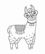 Llama Coloring Pages Cute Alpaca Outline Silhouette Vector Doodle Lama Kawaii Printable Sunglasses Hand Side Comments sketch template