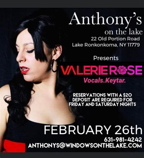 Feb 26 Live And Dine At Anthony’s On The Lake With Valerie Rose Music