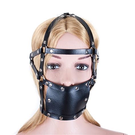 bondage pu leather head harness open mouth gag hollow ball mouth gag