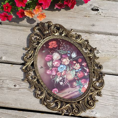 Vintage Ornate Convex Bubble Glass Picture Frame Baroque Etsy Glass