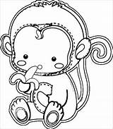 Coloring Monkey Banana Pages Eating Coloringbay sketch template
