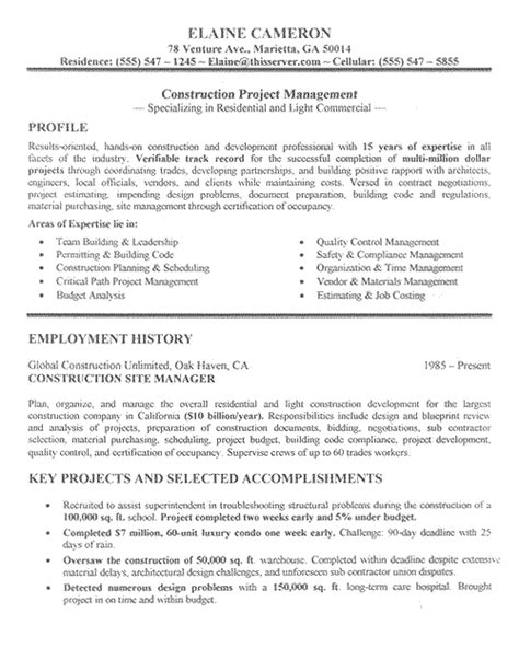 construction manager resume  sample