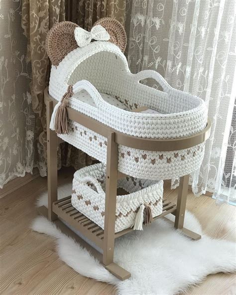 moses basket snow white baby bassinet crocheted custom  etsy
