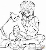 Coloring Cat Pages Reading Anime Girl Girls Printable Manga Color Drawing Chat Popular sketch template