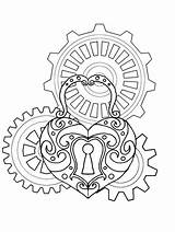 Steampunk Drawing Coloring Pages Heart Gear Gears Lineart Deviantart Cogs Tattoo Drawings Compass Spur Easy Locket Line Punk Getdrawings Clock sketch template
