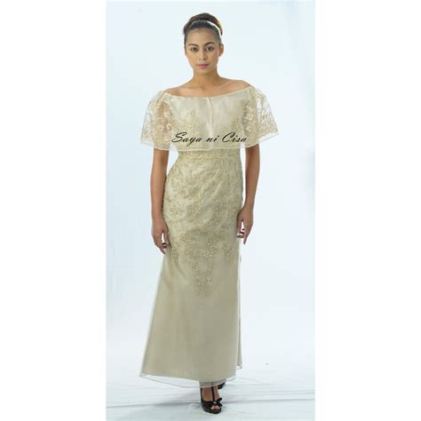 filipiniana dress embroidered off shoulder gown philippine filipiniana