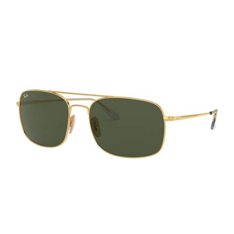 men s large rectangular aviator sunglasses gold green ray ban
