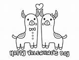 Coloring Llamas Happy Valentine Valentines Pages Printable sketch template