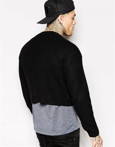 asos cropped sweater  black  men lyst