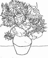 Coloring Van Gogh Sunflowers Getcolorings Sunflower sketch template