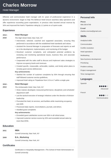 hotel manager resume sample writing guide  tips