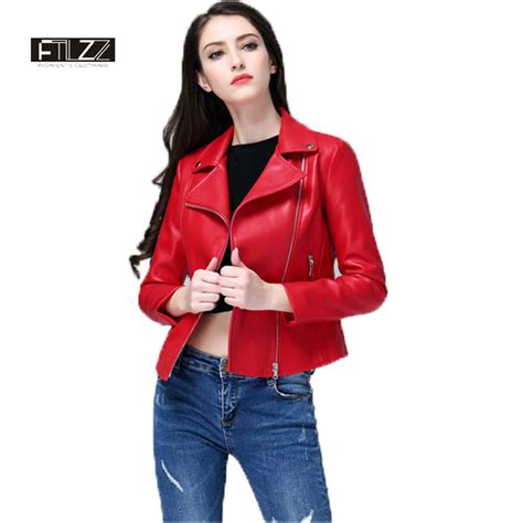 women red leather jacket new 2018 spring zipper slim biker coats female