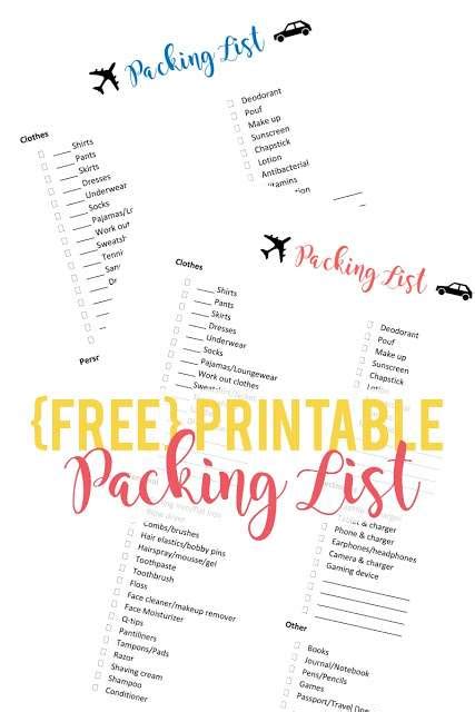 printable packing list sunshine  munchkins