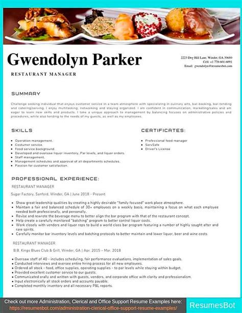 restaurant manager resume samples pdfdoc  rb