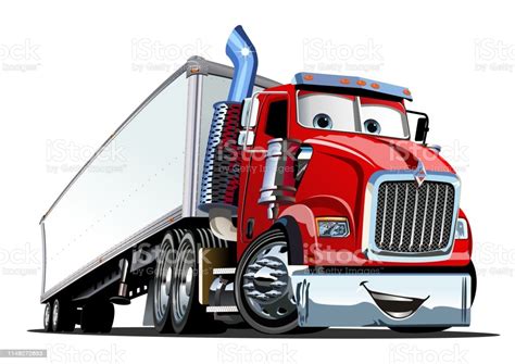 cartoon cargo semi truck isolated  white background stock