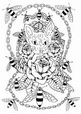 Coloring Pages Adults Cat Tattoo Bees Chain Metal Tattoos Sphynx Color Roses Sphinx Adult Maori Tatoo Surrounded Head Print Tatouage sketch template