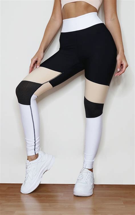 black premium contrast airtex gym leggings prettylittlething