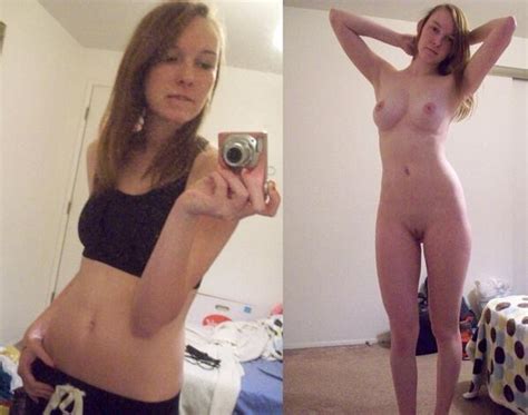 double selfie of this natural teen in clothes and fully nude