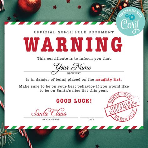 naughty list certificate  printable