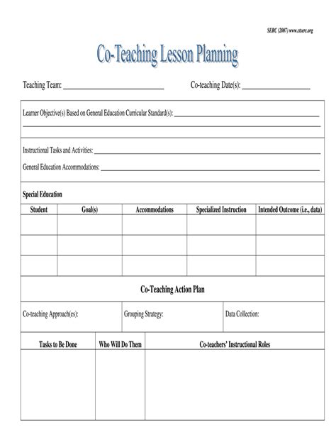 teaching planning template fill  printable fillable blank
