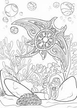 Raie Coloring Ray Manta Colorare Algae Wasserwelten Malbuch Erwachsene Disegni Zentangle Adulti Mundos Justcolor Mondes Aquatiques Univers Autour Algues Maori sketch template