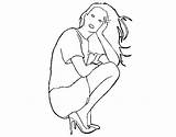 Girl Crouching Coloring Coloringcrew sketch template