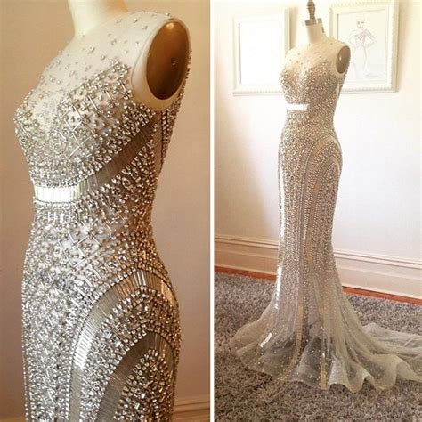 shop  luxury beaded robes abendkleider silver rhinestone gowns formal dresses wo