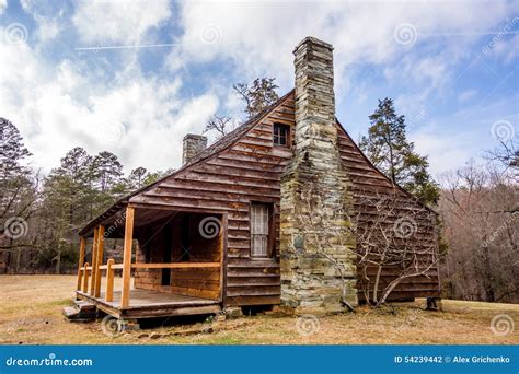restored historic wood house   uwharrie mountains forest stock
