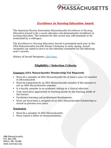 excellence  nursing education award nominators letter