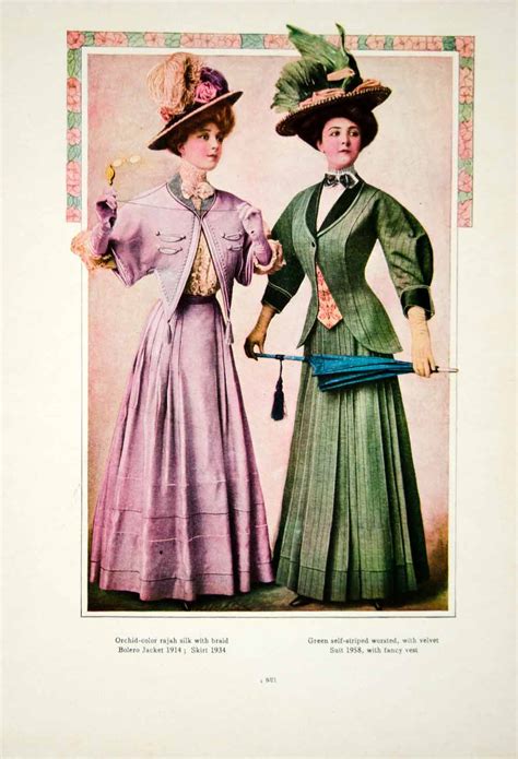 color print fashion costume clothing dress edwardian women hat pl period paper historic