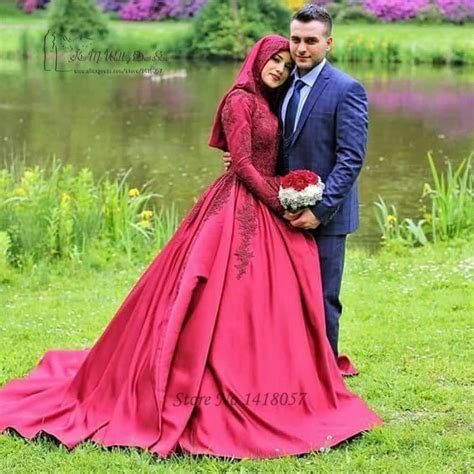 Burgundy Wedding Dresses Long Sleeve Red Arab Wedding Gowns Vestido De