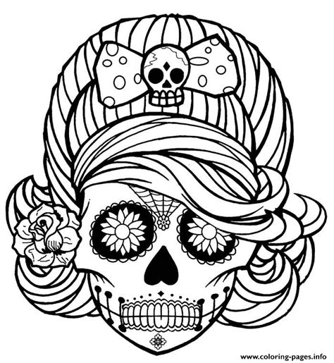 girl skull cute adult coloring pages printable